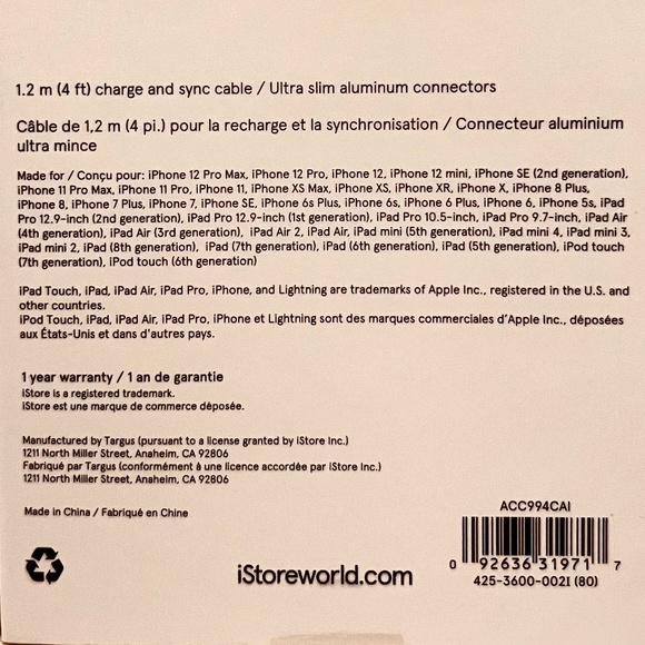 iStore Lightning Charge Cable 4 Foot / 1.2 Meter Space Grey Charge & Sync Cable - Picture 4 of 7